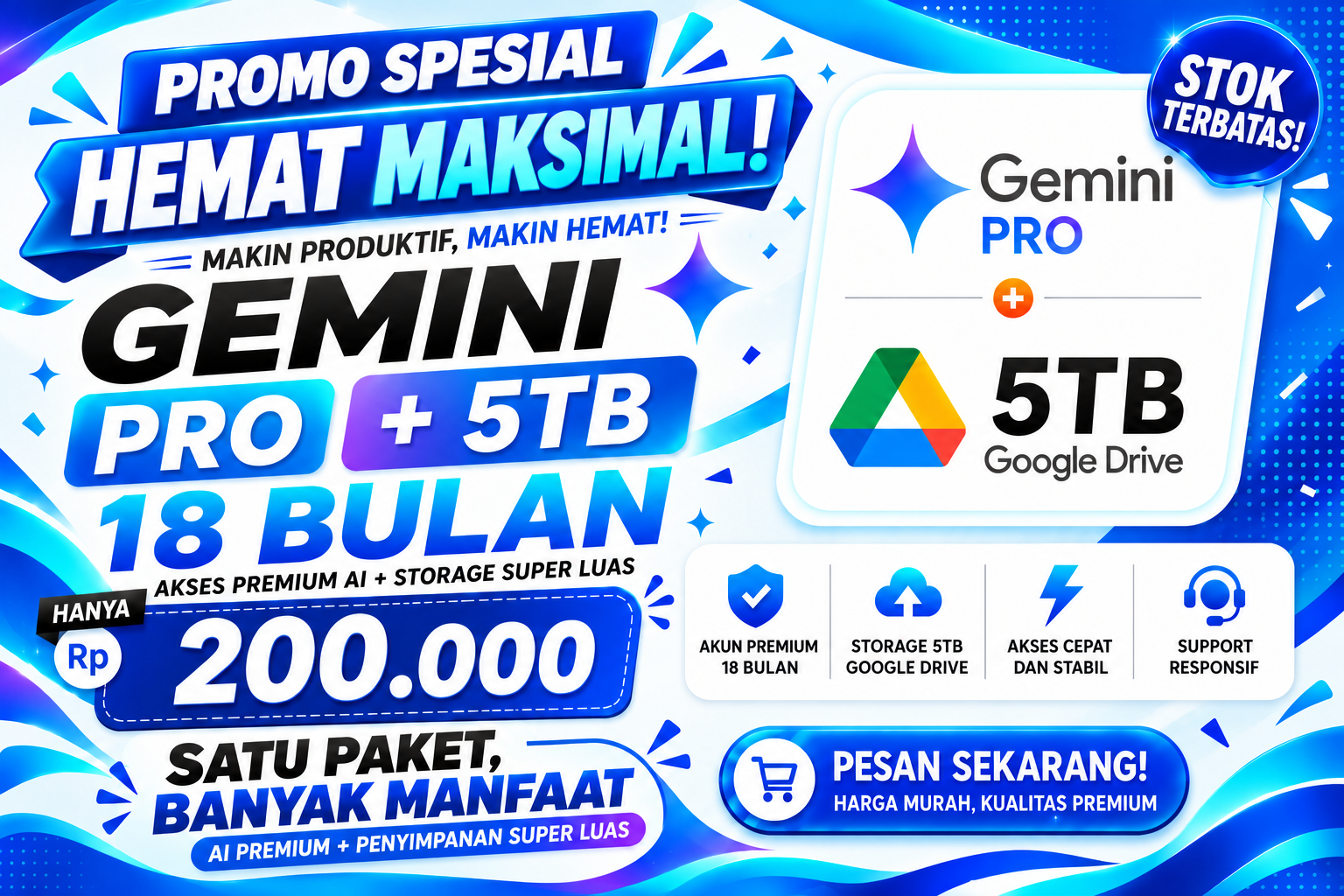 Gemini Pro 18 Bulan + Google Drive 5 TB Promo Hemat